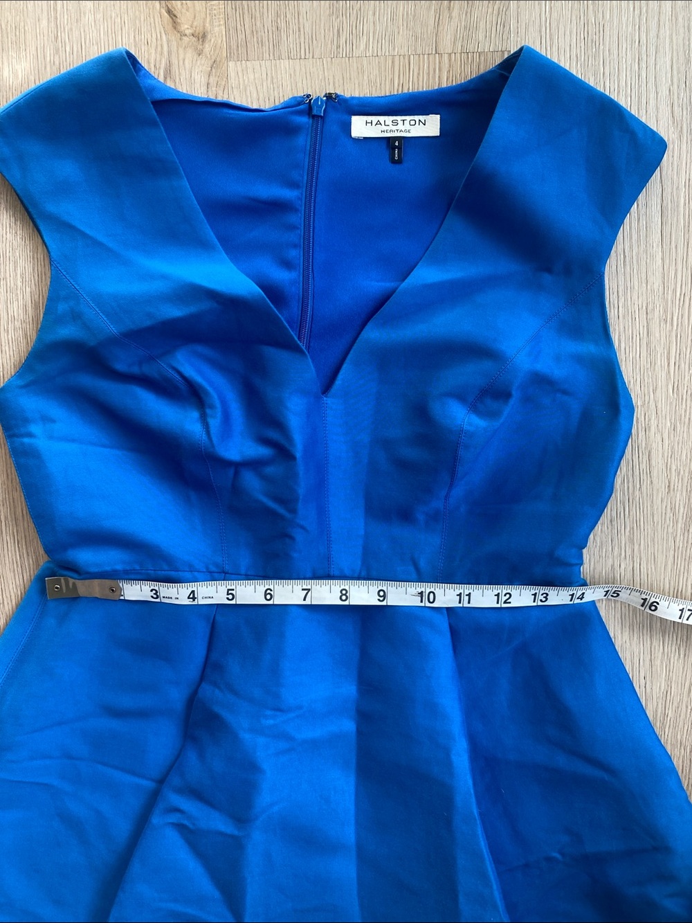 Halston Heritage Cobalt Blue Cotton/Silk Blend High-Low Fit-and-Flare Dress - Picture 10 of 11